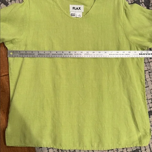 FLAX Women’s Lime Green Short Sleeve Linen Tee with side slits -‎ small - Picture 7 of 8